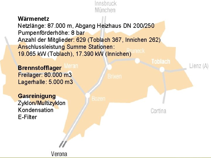 Wärmenetz Netzlänge: 87. 000 m, Abgang Heizhaus DN 200/250 Pumpenförderhöhe: 8 bar Anzahl der