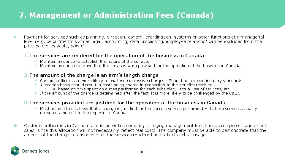 7. Management or Administration Fees (Canada) v Payment for services such as planning, direction,