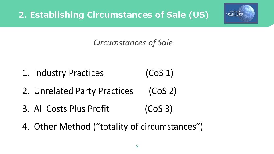 2. Establishing Circumstances of Sale (US) 20 