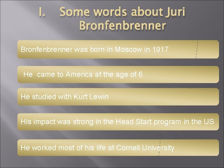 I. Some words about Juri Bronfenbrenner was born in Moscow in 1917 He came