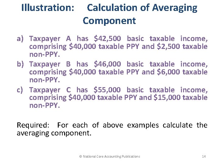 Illustration: Calculation of Averaging Component a) Taxpayer A has $42, 500 basic taxable income,