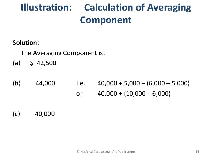 Illustration: Calculation of Averaging Component Solution: The Averaging Component is: (a) $ 42, 500