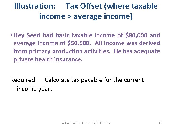 Illustration: Tax Offset (where taxable income > average income) • Hey Seed had basic