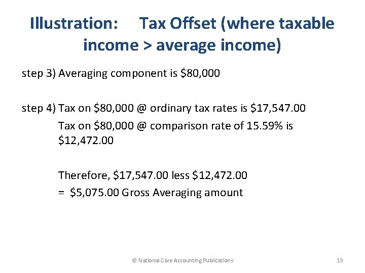 Illustration: Tax Offset (where taxable income > average income) step 3) Averaging component is