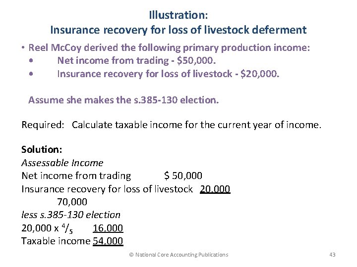 Illustration: Insurance recovery for loss of livestock deferment • Reel Mc. Coy derived the