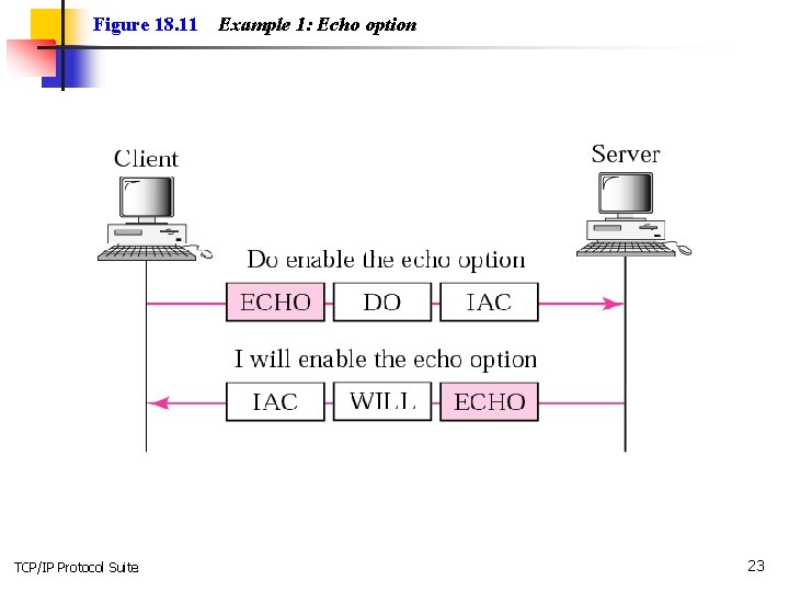 Figure 18. 11 TCP/IP Protocol Suite Example 1: Echo option 23 