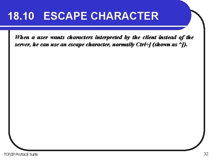 18. 10 ESCAPE CHARACTER When a user wants characters interpreted by the client instead