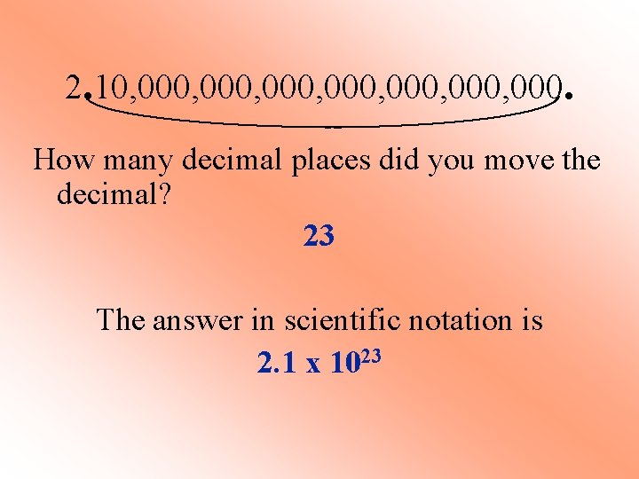 2. 10, 000, 000, 000. How many decimal places did you move the decimal?