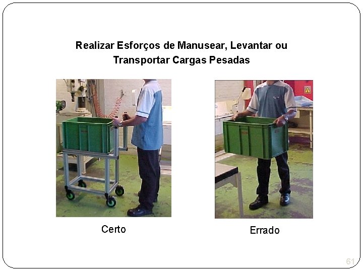 Realizar Esforços de Manusear, Levantar ou Transportar Cargas Pesadas Certo Errado 61 