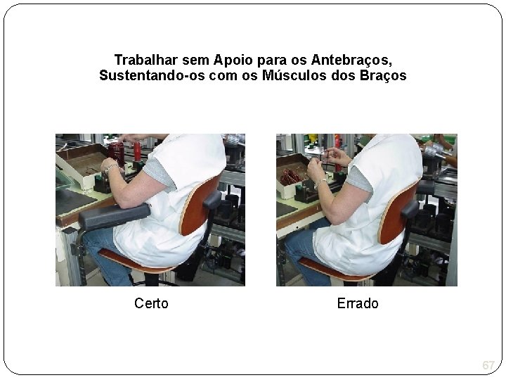 Trabalhar sem Apoio para os Antebraços, Sustentando-os com os Músculos dos Braços Certo Errado