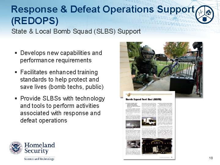 Response & Defeat Operations Support (REDOPS) State & Local Bomb Squad (SLBS) Support §