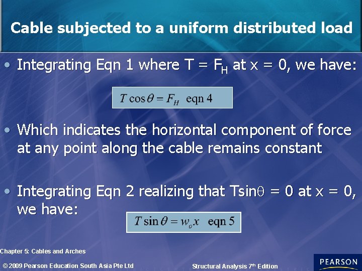 Cable subjected to a uniform distributed load • Integrating Eqn 1 where T =