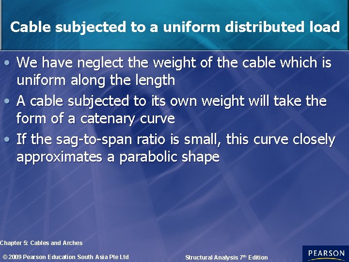Cable subjected to a uniform distributed load • We have neglect the weight of