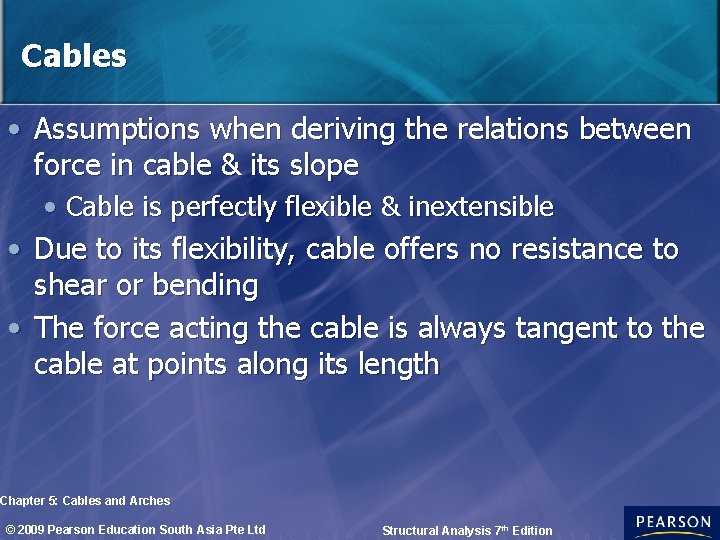 Cables • Assumptions when deriving the relations between force in cable & its slope