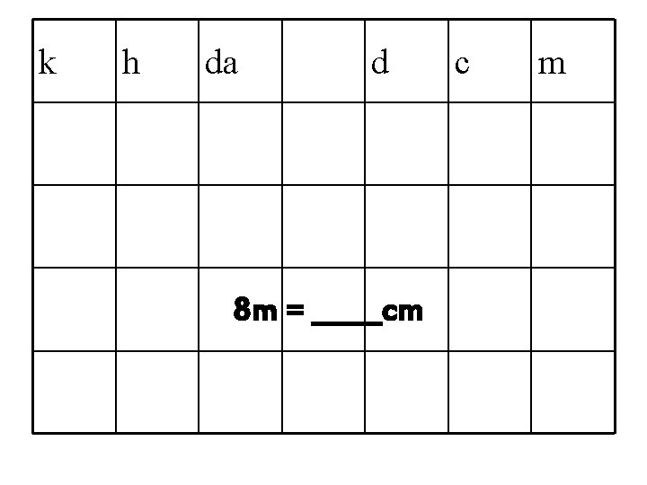 k h da d 8 m = _____cm c m 