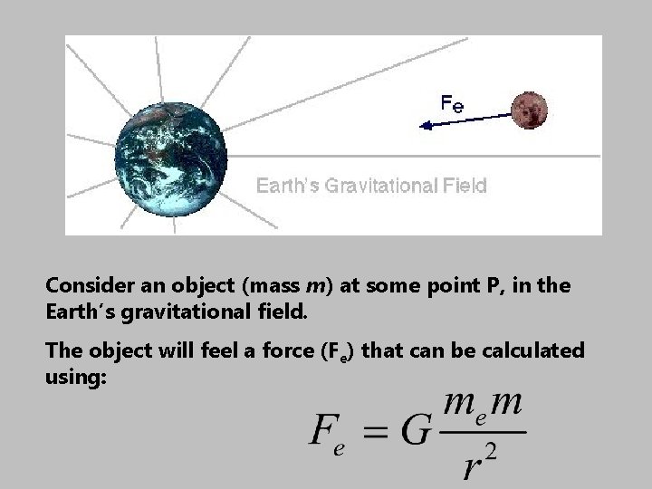 Consider an object (mass m) at some point P, in the Earth’s gravitational field.