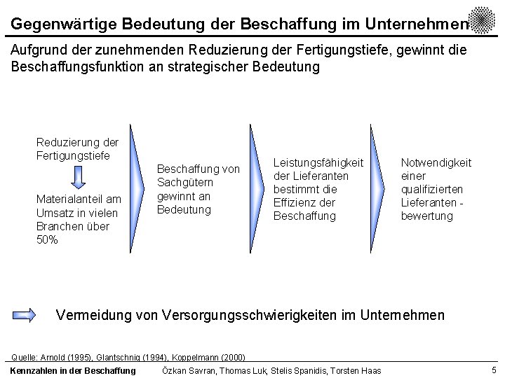 Gegenwärtige Bedeutung der Beschaffung im Unternehmen Aufgrund der zunehmenden Reduzierung der Fertigungstiefe, gewinnt die