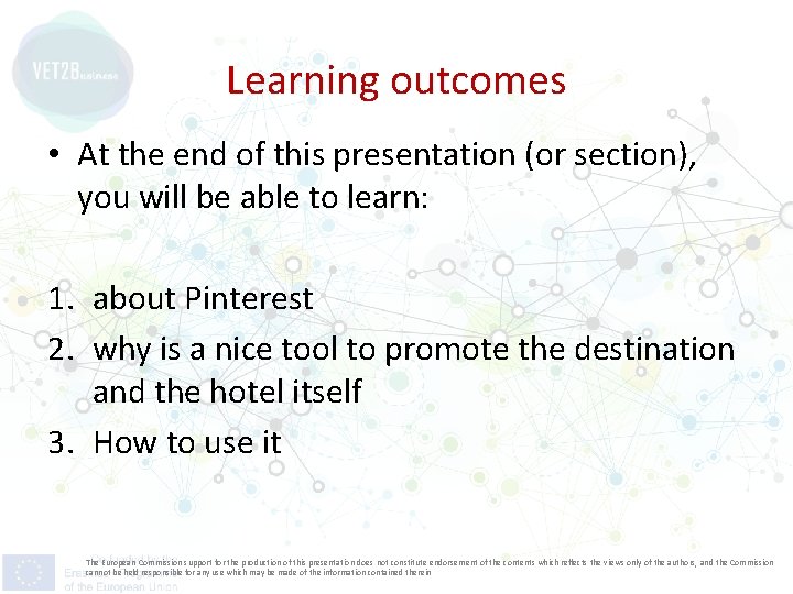 Learning outcomes • At the end of this presentation (or section), you will be