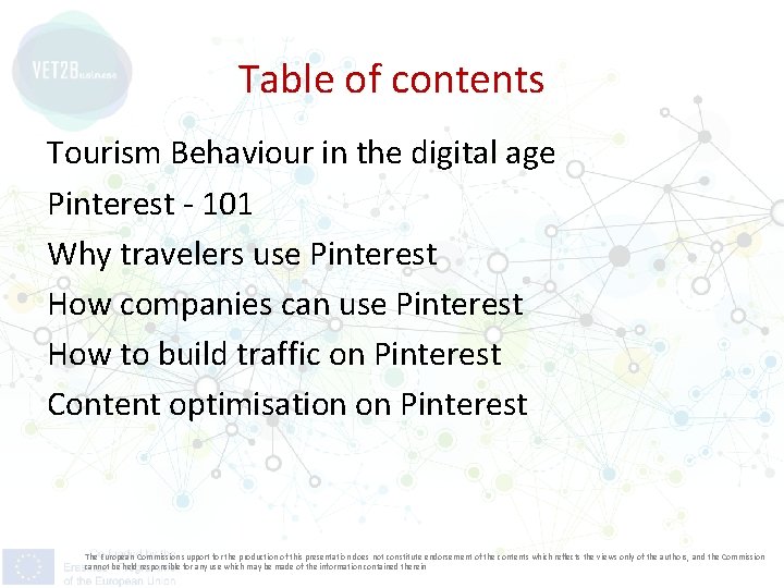 Table of contents Tourism Behaviour in the digital age Pinterest - 101 Why travelers