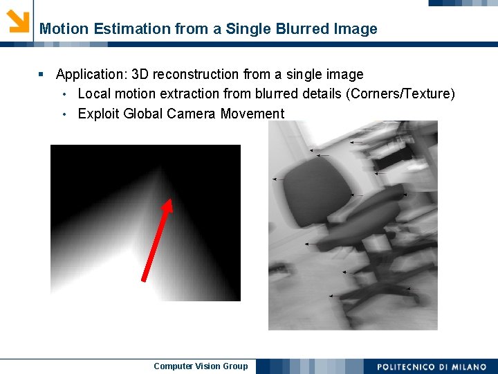 Motion Estimation from a Single Blurred Image § Application: 3 D reconstruction from a