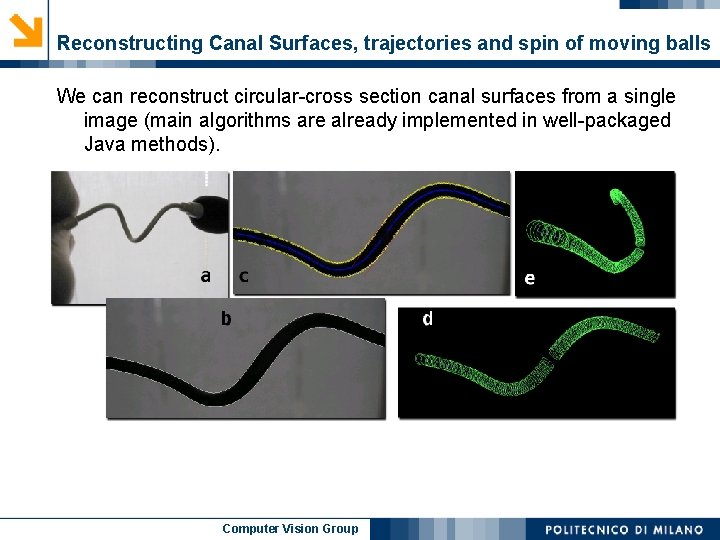 Reconstructing Canal Surfaces, trajectories and spin of moving balls We can reconstruct circular-cross section