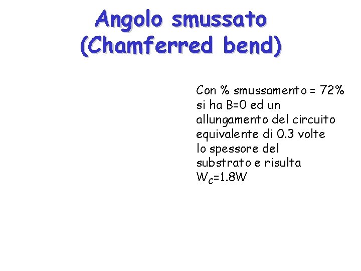 Angolo smussato (Chamferred bend) Con % smussamento = 72% si ha B=0 ed un
