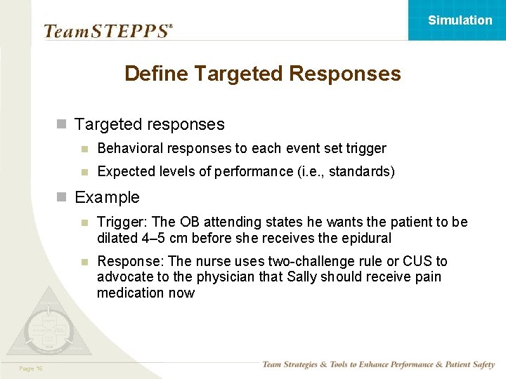 Simulation Define Targeted Responses n Targeted responses n Behavioral responses to each event set