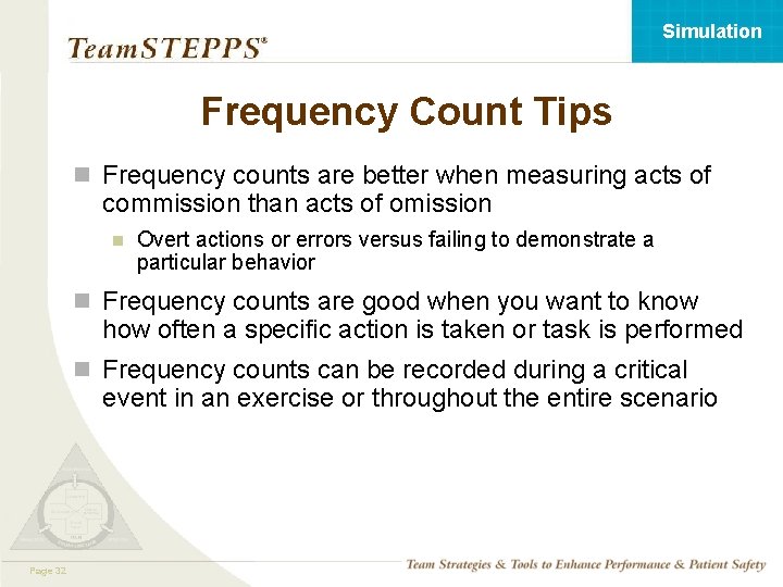 Simulation Frequency Count Tips n Frequency counts are better when measuring acts of commission