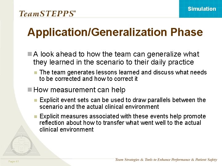 Simulation Application/Generalization Phase n A look ahead to how the team can generalize what