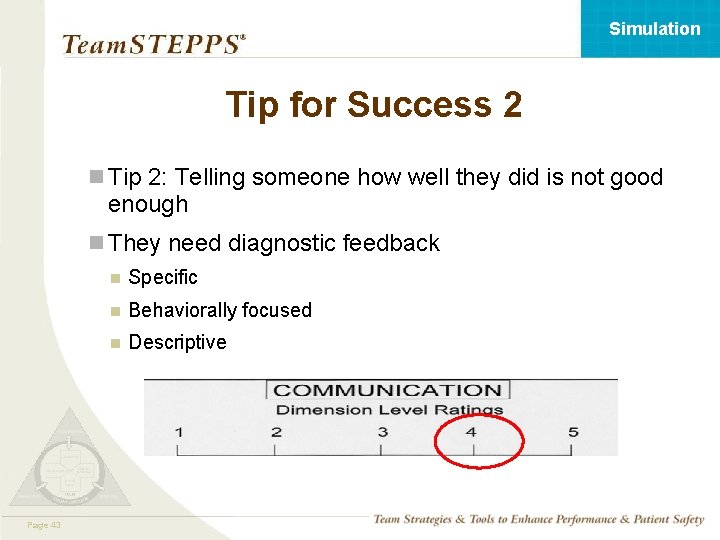 Simulation Tip for Success 2 n Tip 2: Telling someone how well they did
