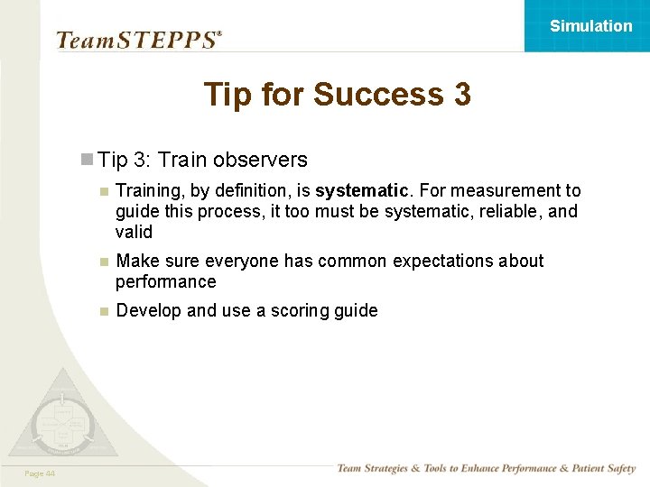 Simulation Tip for Success 3 n Tip 3: Train observers n Training, by definition,