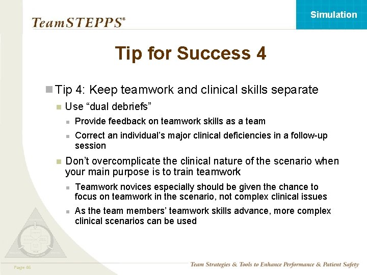 Simulation Tip for Success 4 n Tip 4: Keep teamwork and clinical skills separate