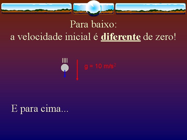 Para baixo: a velocidade inicial é diferente de zero! g = 10 m/s 2