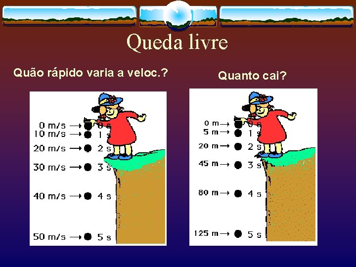 Queda livre Quão rápido varia a veloc. ? Quanto cai? 