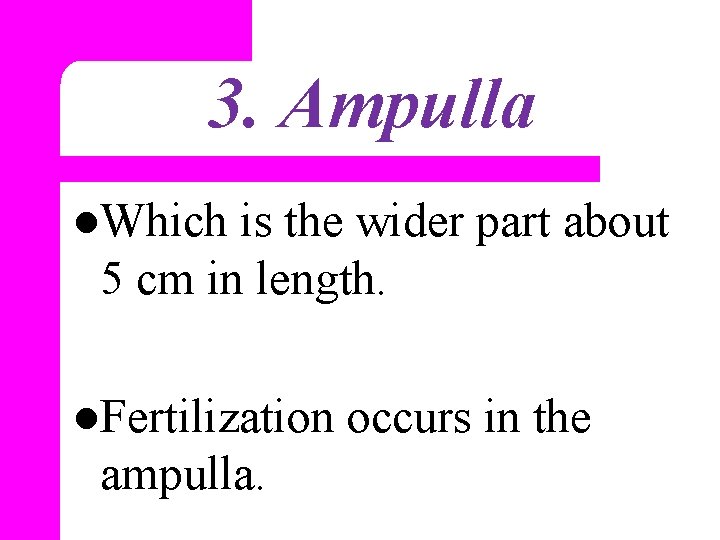 3. Ampulla l. Which is the wider part about 5 cm in length. l.