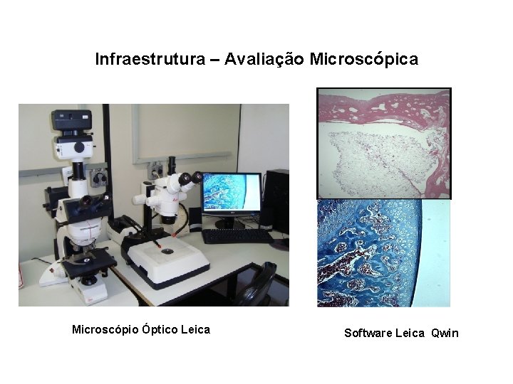 Infraestrutura – Avaliação Microscópica Microscópio Óptico Leica Software Leica Qwin 