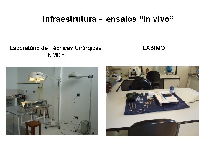 Infraestrutura - ensaios “in vivo” Laboratório de Técnicas Cirúrgicas NMCE LABIMO 