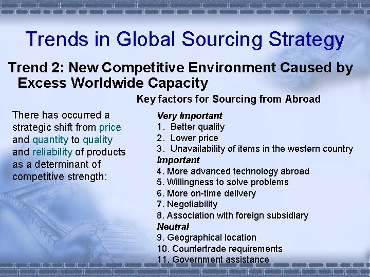 Trends in Global Sourcing Strategy Trend 2: New Competitive Environment Caused by Excess Worldwide