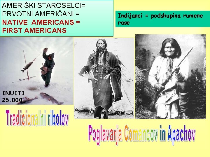 AMERIŠKI STAROSELCI= PRVOTNI AMERIČANI = NATIVE AMERICANS = FIRST AMERICANS INUITI 25. 000 Indijanci