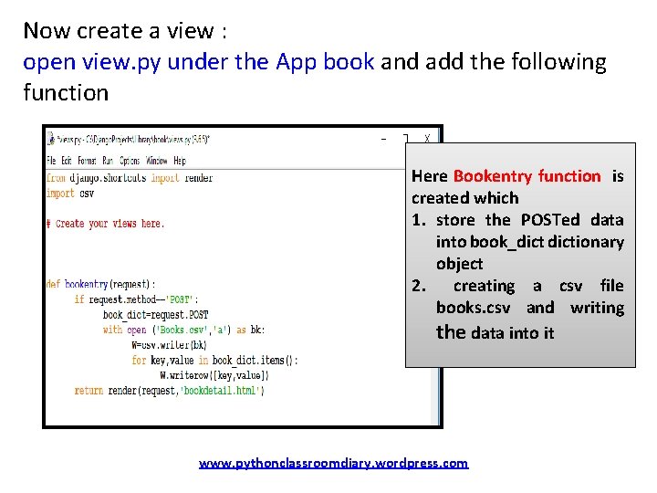 Now create a view : open view. py under the App book and add