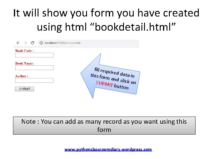 It will show you form you have created using html “bookdetail. html” fill requ