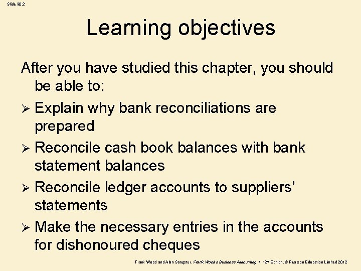 Slide 30. 2 Learning objectives After you have studied this chapter, you should be