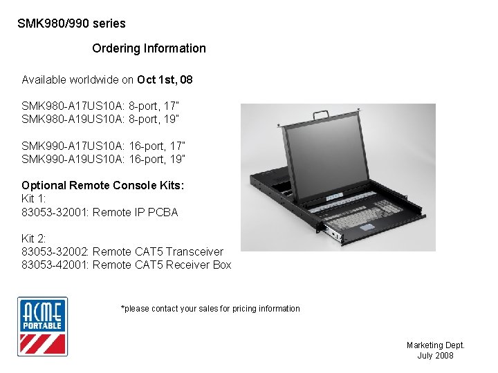 SMK 980/990 series Ordering Information Available worldwide on Oct 1 st, 08 SMK 980