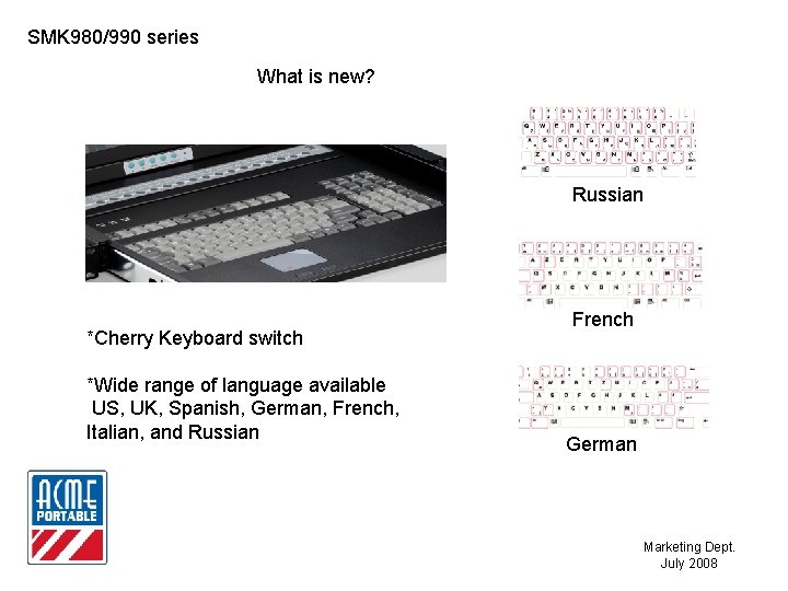 SMK 980/990 series What is new? Russian *Cherry Keyboard switch *Wide range of language