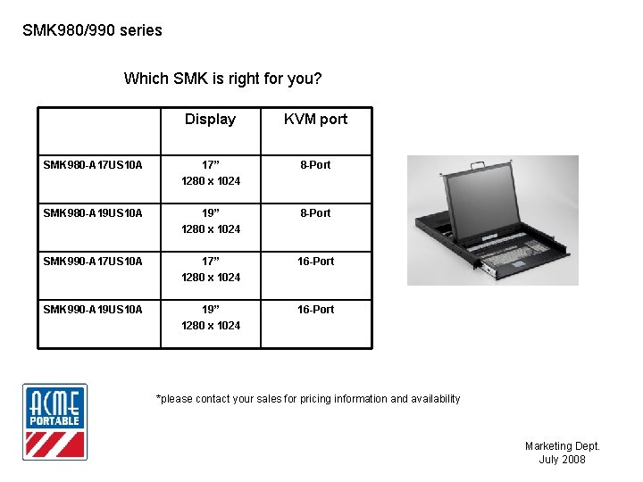 SMK 980/990 series Which SMK is right for you? Display KVM port SMK 980