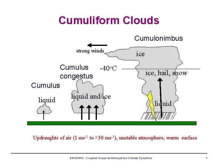 Cumuliform Clouds Cumulonimbus strong winds Cumulus -40 o. C congestus Cumulus liquid and ice