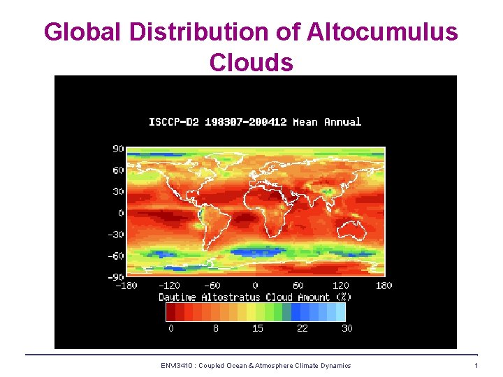 Global Distribution of Altocumulus Clouds ENVI 3410 : Coupled Ocean & Atmosphere Climate Dynamics