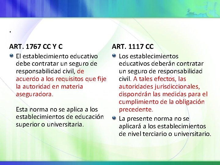 . ART. 1767 CC Y C El establecimiento educativo debe contratar un seguro de