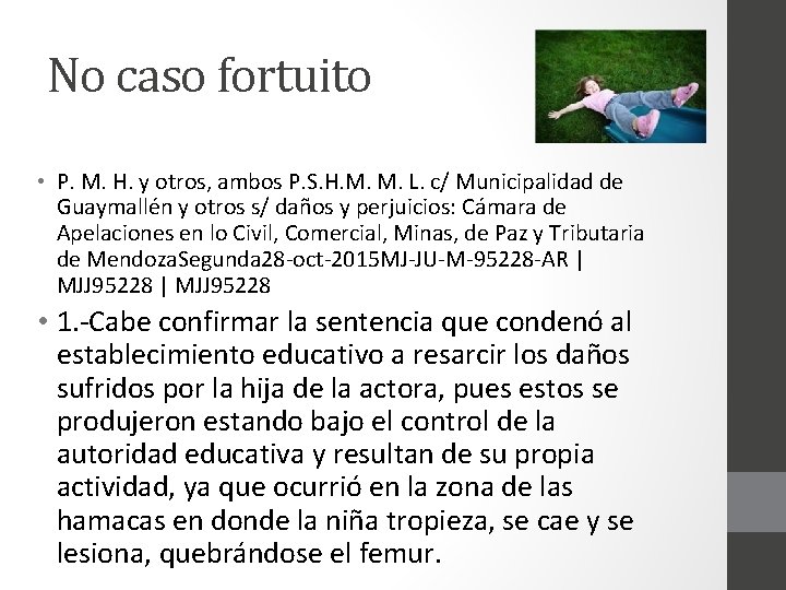 No caso fortuito • P. M. H. y otros, ambos P. S. H. M.