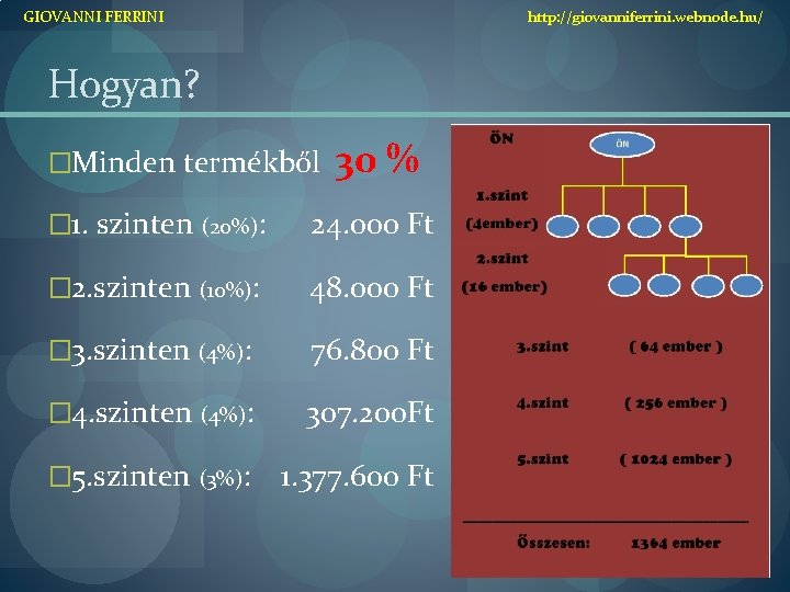 GIOVANNI FERRINI http: //giovanniferrini. webnode. hu/ Hogyan? �Minden termékből 30 % � 1. szinten